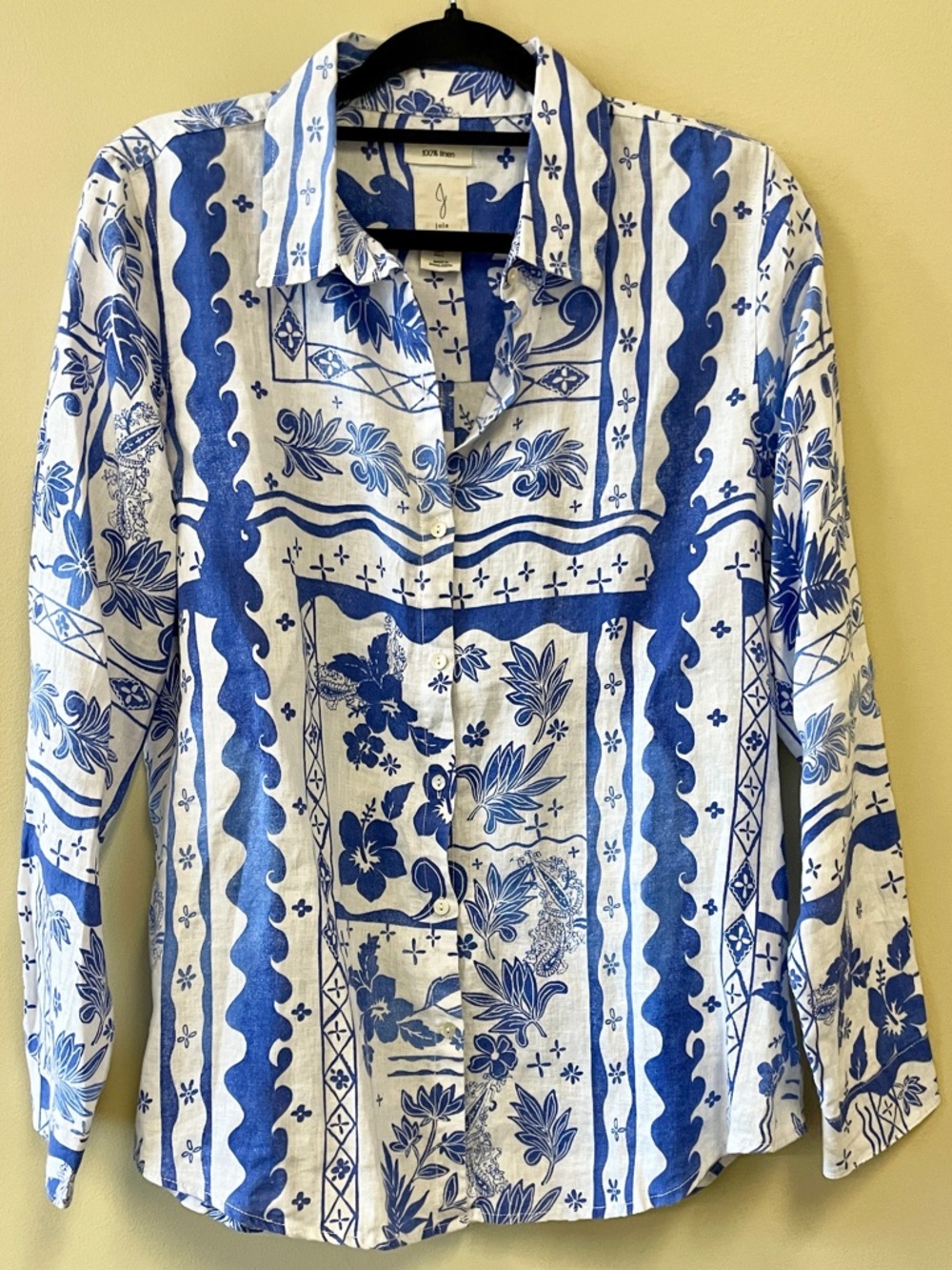 Joie | Linen Button-Up in Blue/White Matisse Print for Anthro, Sz L ♥ Like new!